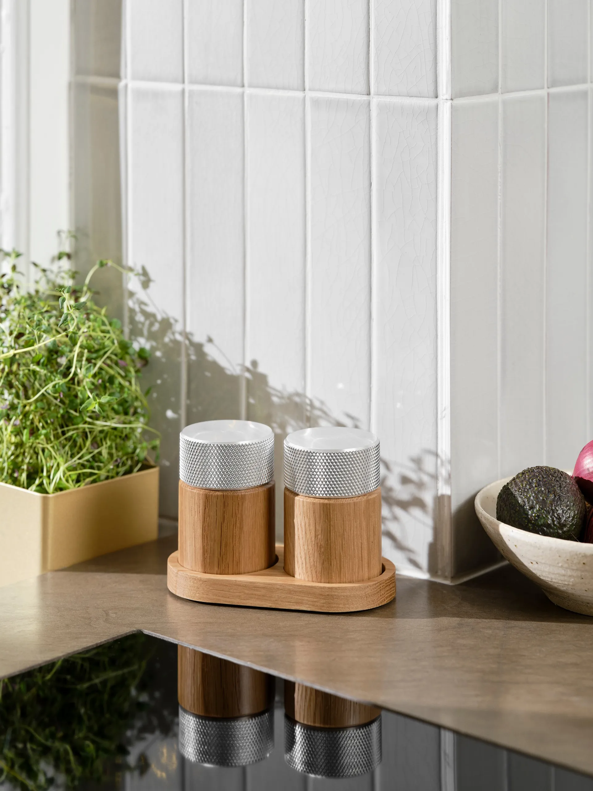 Sina moinho de sal e pimenta 6 cm, Carvalho-aço Gejst