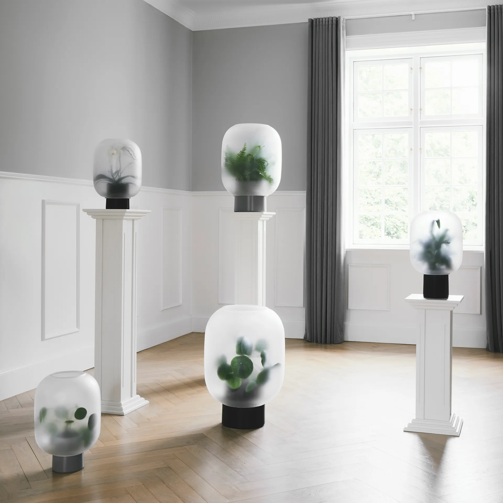 Vaso de flores grande com vidro fusco Nebl Ø25 cm, cinza Gejst