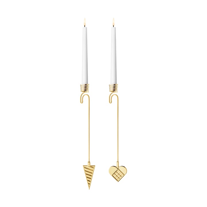 2025 års suporte em forma de cone e coração para vela da árvore de Natal - Liga de zinco banhada a ouro - Georg Jensen