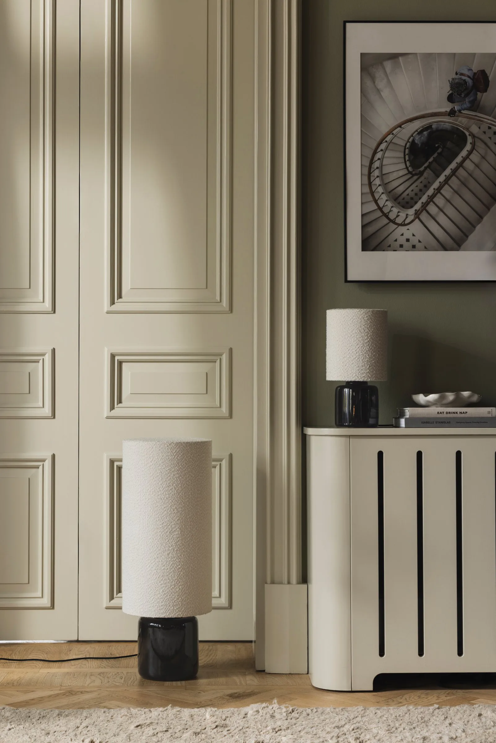 Florian candeeiro de mesa, Bouclé branco/preto, Ø20x39 cm Globen Lighting