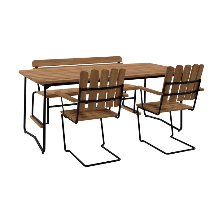 B31 mesa 170 cm + 2 poltronas A2 + sofá 3, estrutura em teca-preto - Grythyttan Stålmöbler