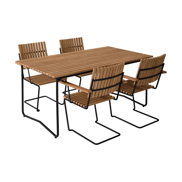 Bovik mesa + 4 cadeiras, teak-black - Grythyttan Stålmöbler