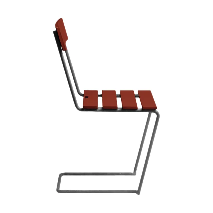 Cadeira 1, Carvalho envernizado em vermelho escuro–estrutura galvanizada a quente Grythyttan Stålmöbler