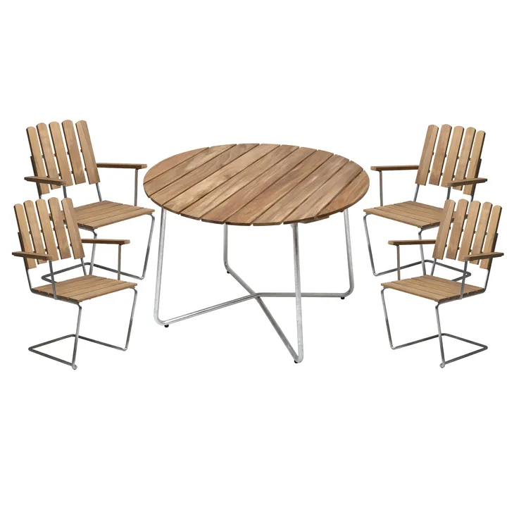 Conjunto Sala de Jantar Grythyttan ø100 cm - teca - Grythyttan Stålmöbler