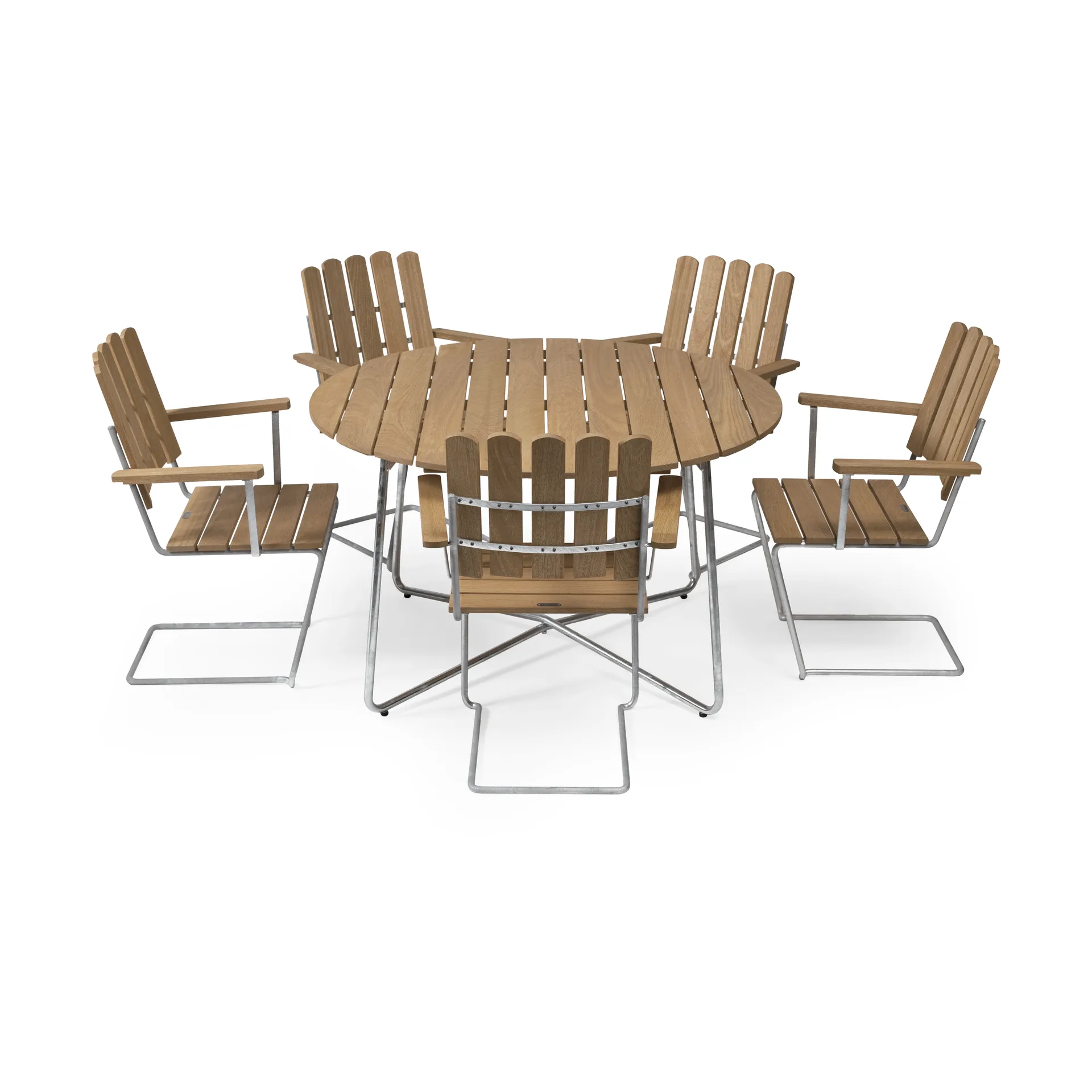 Conjunto Sala de Jantar Grythyttan carvalho 9A Ø120cm + 5 cadeiras A2 Grythyttan Stålmöbler