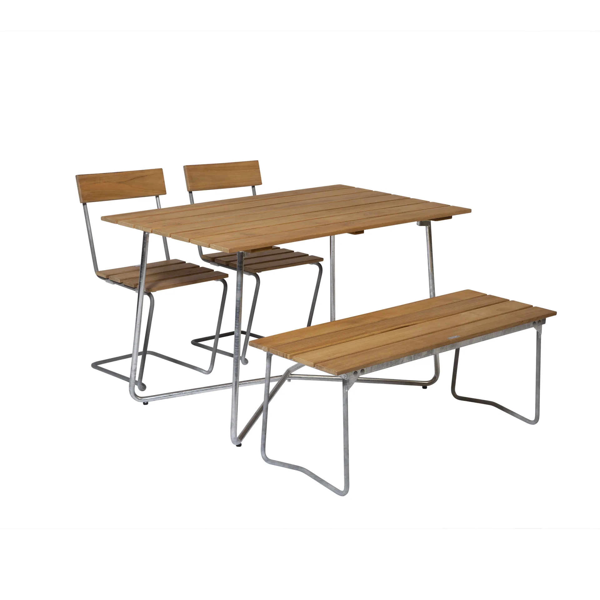 Grythyttan conjunto de jantar B25A + 2 cadeiras 1 + banco 8 de teca,  Grythyttan Stålmöbler