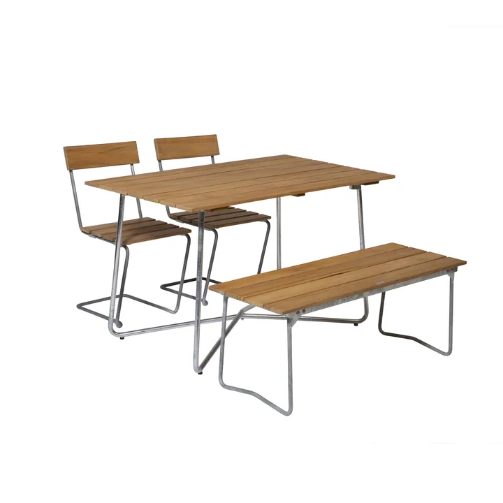 Grythyttan conjunto de jantar B25A + 2 cadeiras 1 + banco 8 de teca - Grythyttan Stålmöbler