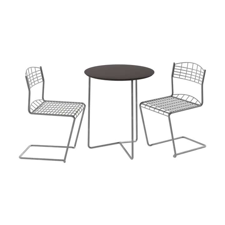 High tech mesa Ø60 cm + 2 High tech cadeiras, preto-galvanizado a quente - Grythyttan Stålmöbler