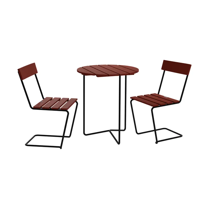 Mesa 6B mesa + 2 Cadeira 1, carvalho escuro-vermelho–estrutura preta - Grythyttan Stålmöbler