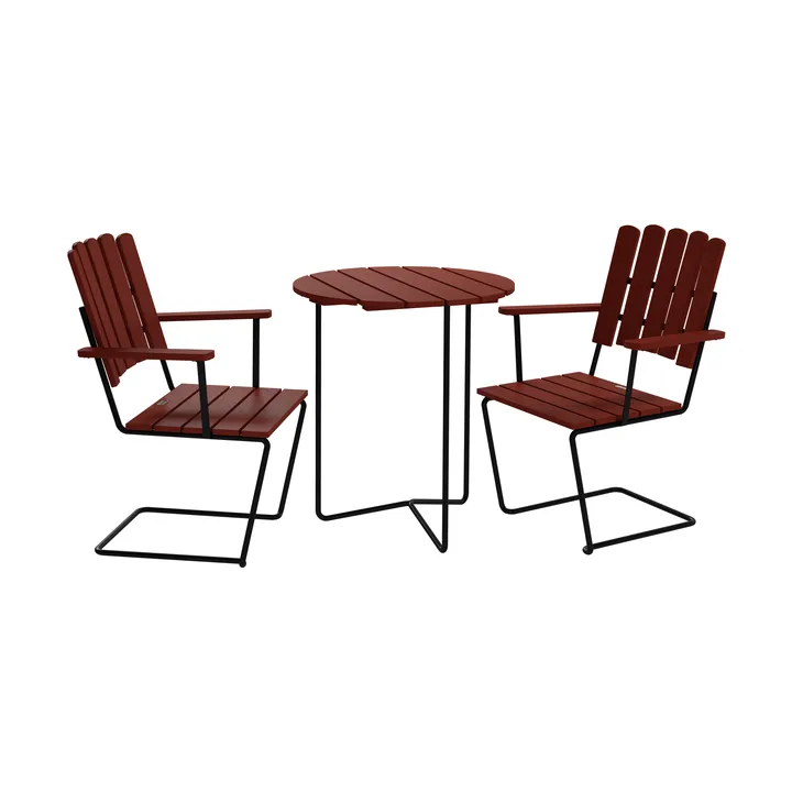 Mesa 6B mesa + 2 poltronas A2, carvalho escuro-verde-preto - Grythyttan Stålmöbler