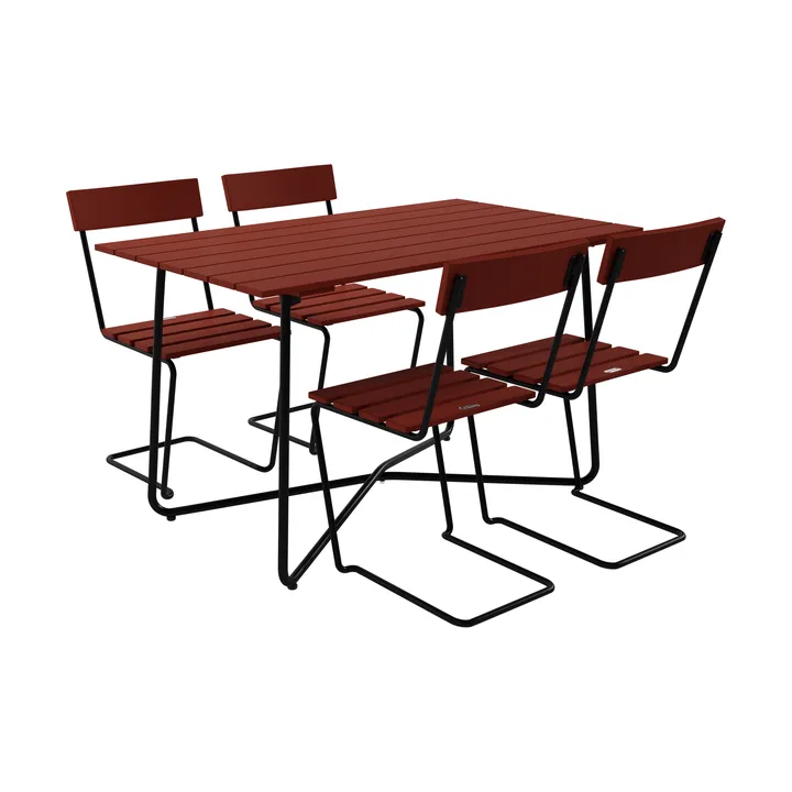 Mesa B25A + 4 Cadeira 1, carvalho escuro-vermelho base preta - Grythyttan Stålmöbler