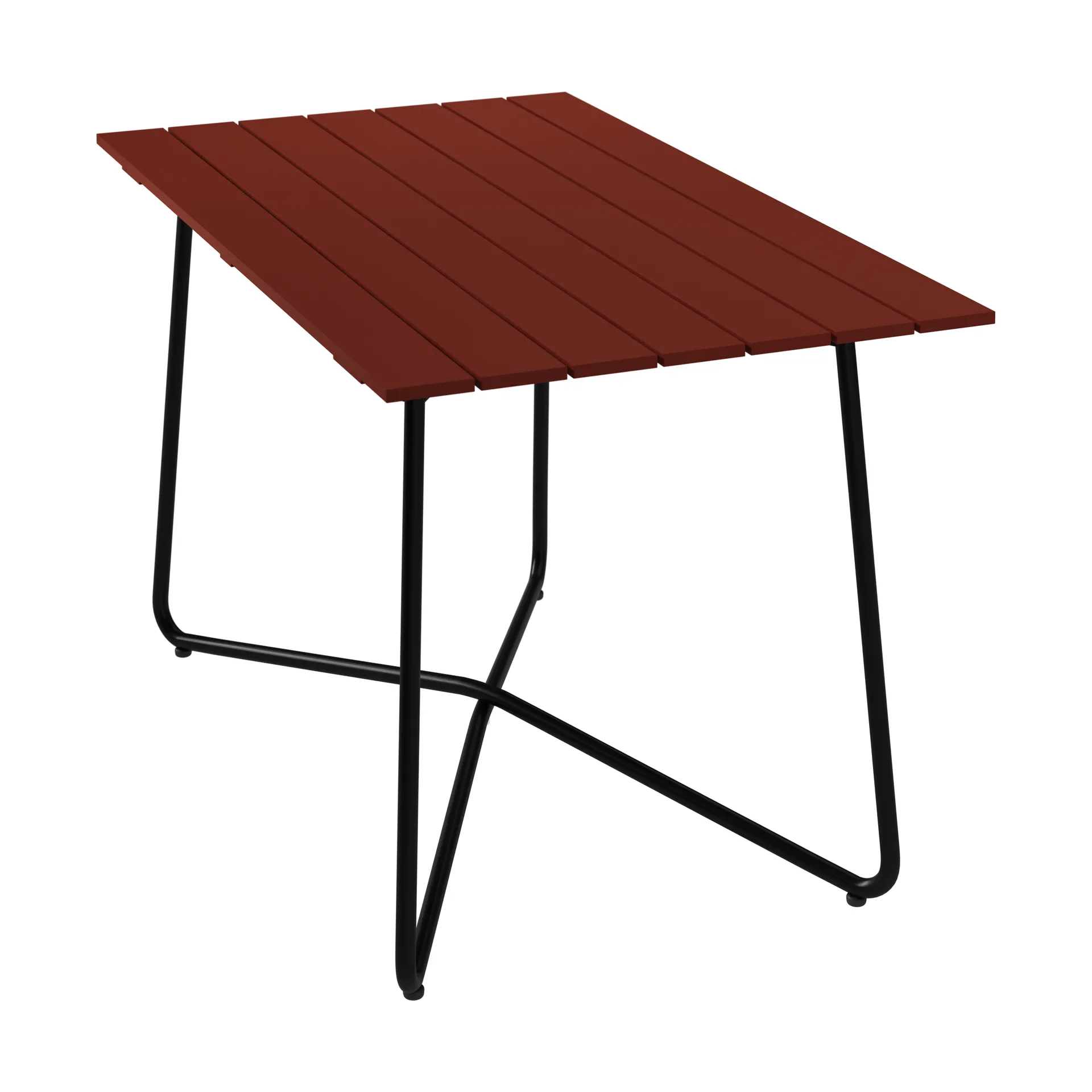 Mesa B25A, Carvalho lacado vermelho escuro – estrutura em aço preto, 120x70 cm Grythyttan Stålmöbler