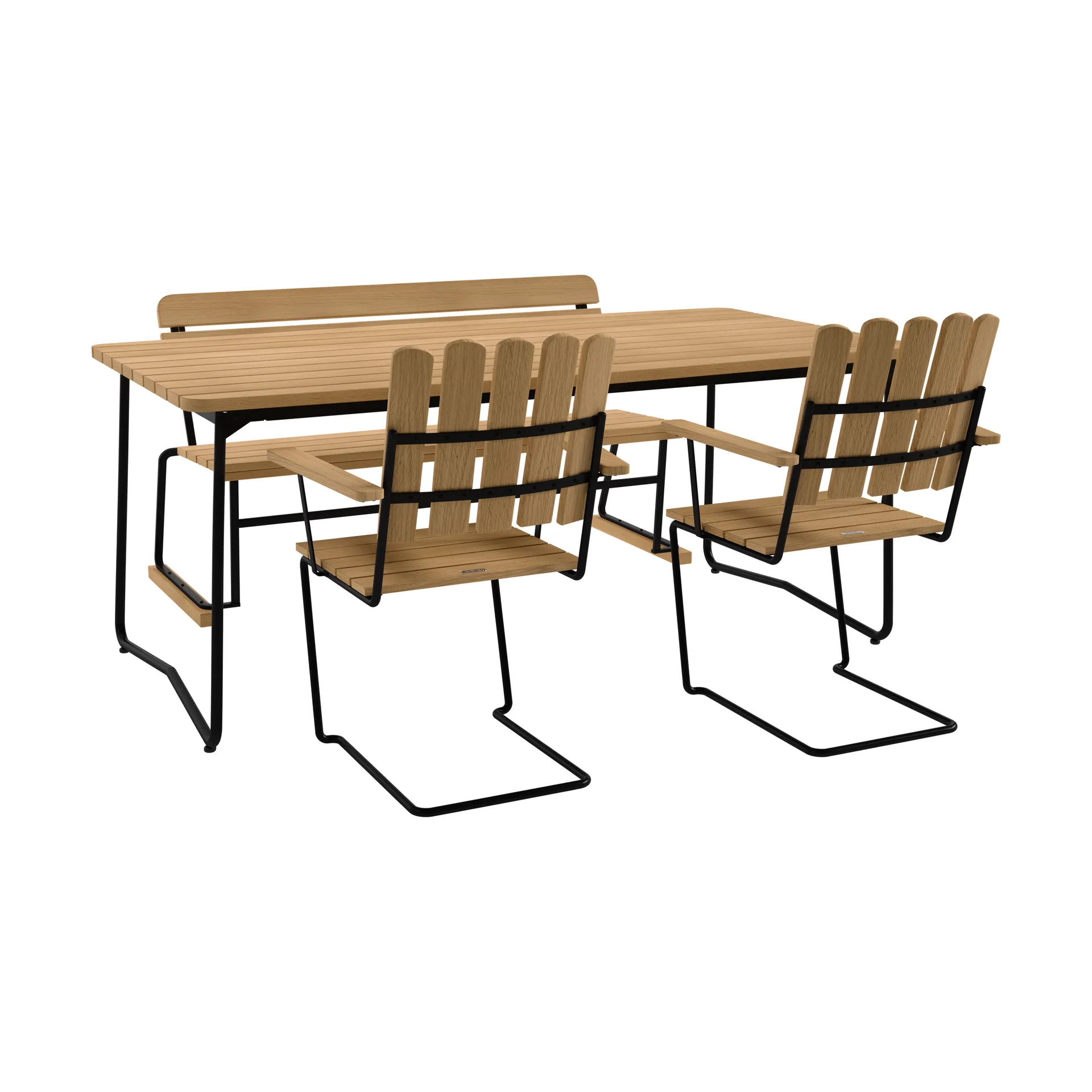 Mesa B31 170 cm + 2 poltronas A2 + sofá 3, carvalho oleado-estrutura preta,  Grythyttan Stålmöbler
