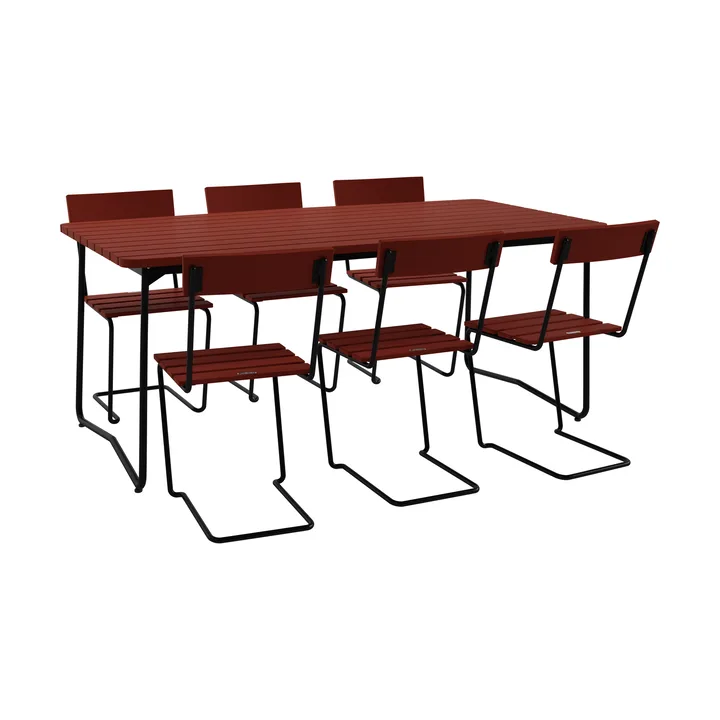 Mesa B31 170 cm + 6 Cadeira 1, carvalho vermelho-escuro–estrutura preta - Grythyttan Stålmöbler