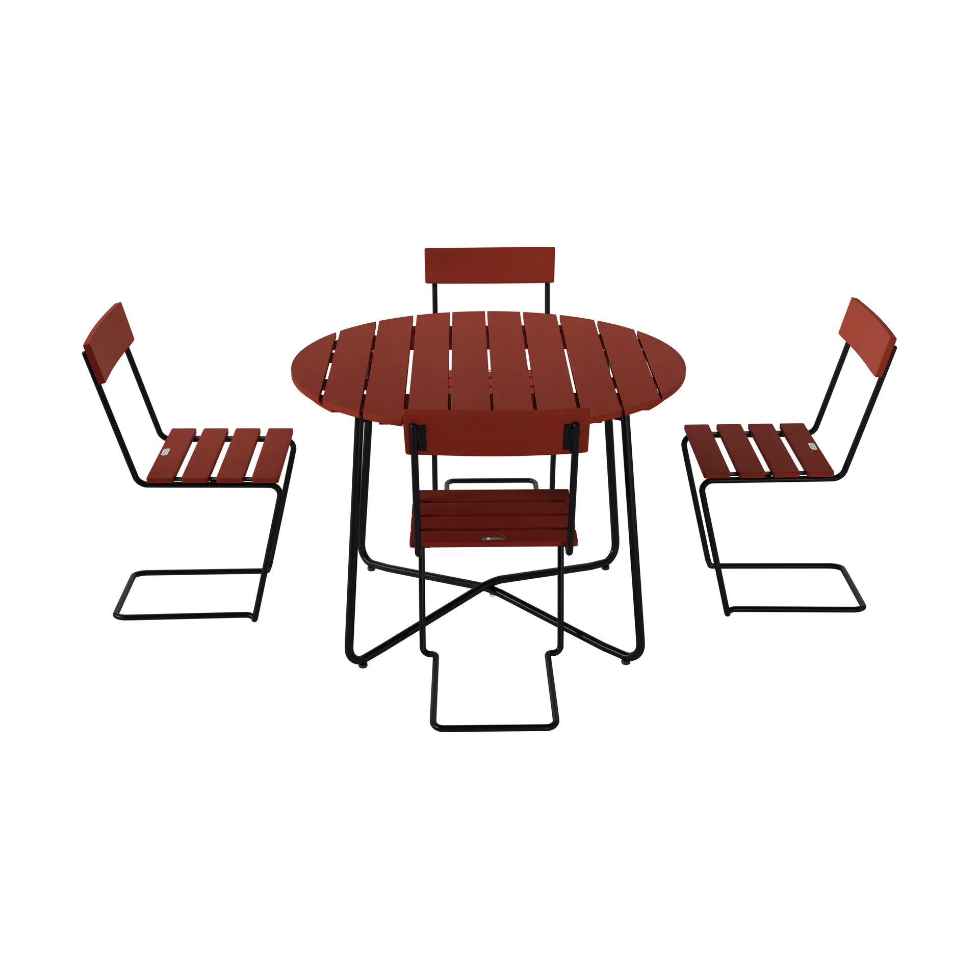 Mesa de jantar 9A Ø100 cm + 4 Cadeira 1, carvalho vermelho-escuro – estrutura preta Grythyttan Stålmöbler
