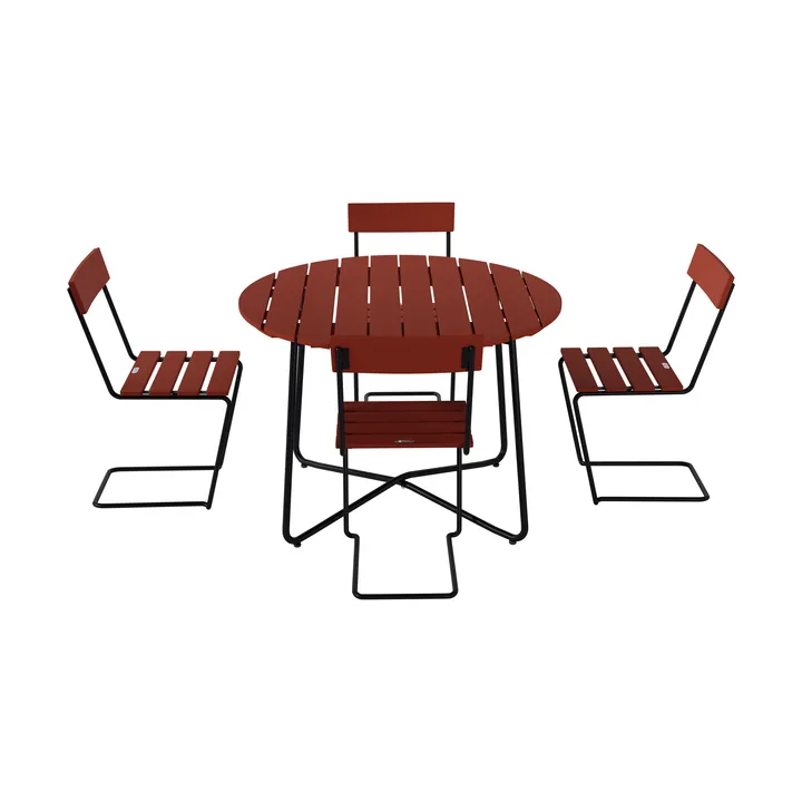 Mesa de jantar 9A Ø100 cm + 4 Cadeira 1, carvalho vermelho-escuro – estrutura preta - Grythyttan Stålmöbler