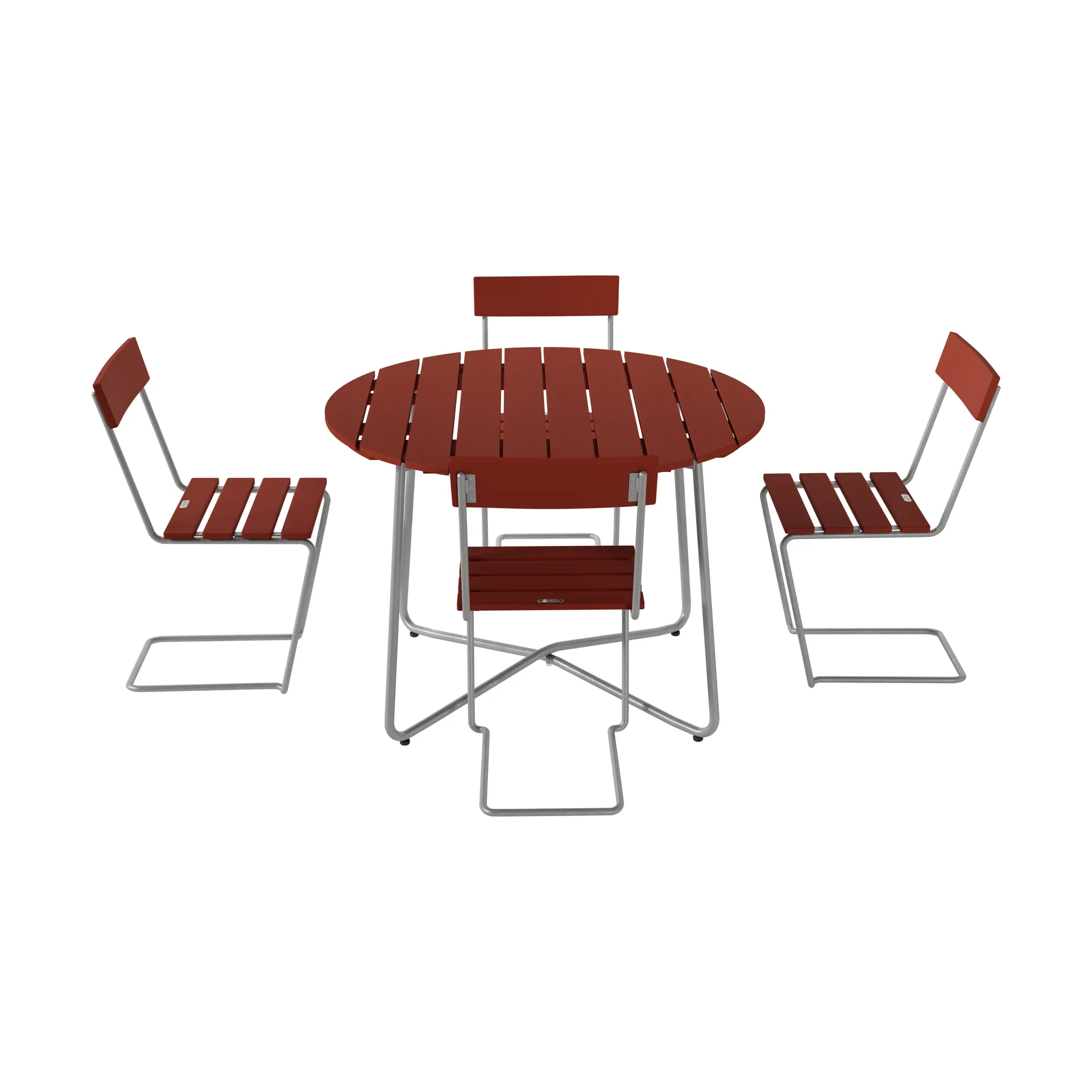 Mesa de jantar 9A Ø100 cm + 4 Cadeira 1, carvalho vermelho-escuro-galvanizado a quente Grythyttan Stålmöbler