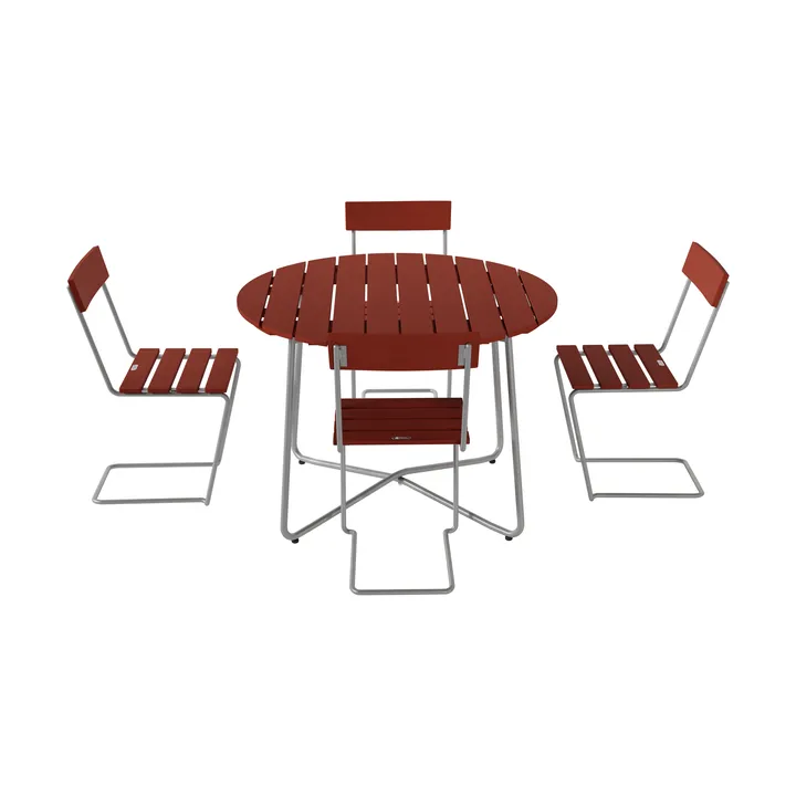 Mesa de jantar 9A Ø100 cm + 4 Cadeira 1, carvalho vermelho-escuro-galvanizado a quente - Grythyttan Stålmöbler