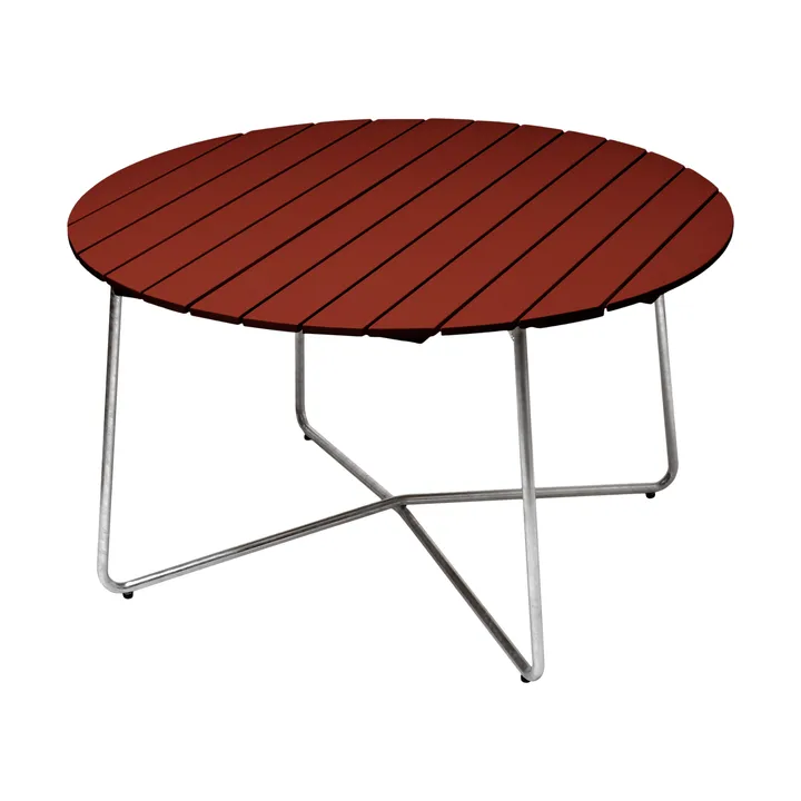 Mesa de jantar 9A - Carvalho envernizado vermelho-escuro–estrutura galvanizada a quente Ø120 cm - Grythyttan Stålmöbler