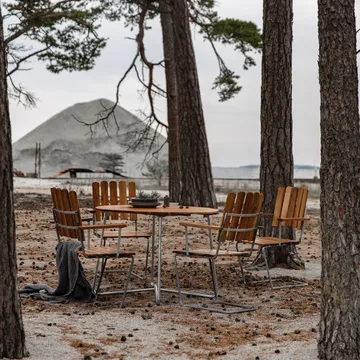 Mesa de jantar 9A - Teca-estrutura em aço galvanizado à quente Ø100 cm - Grythyttan Stålmöbler
