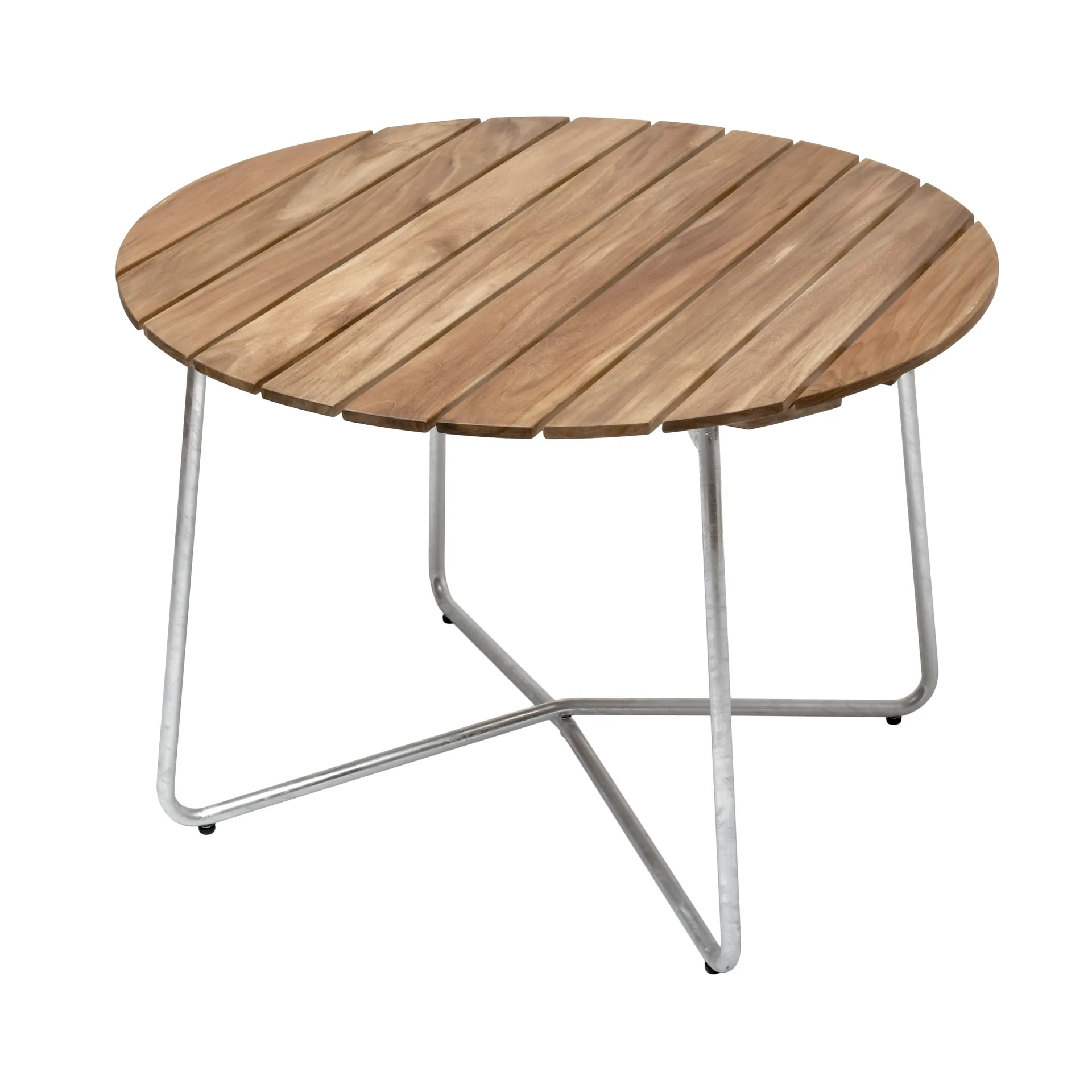 Mesa de jantar 9A, Teca-estrutura em aço galvanizado à quente Ø100 cm Grythyttan Stålmöbler