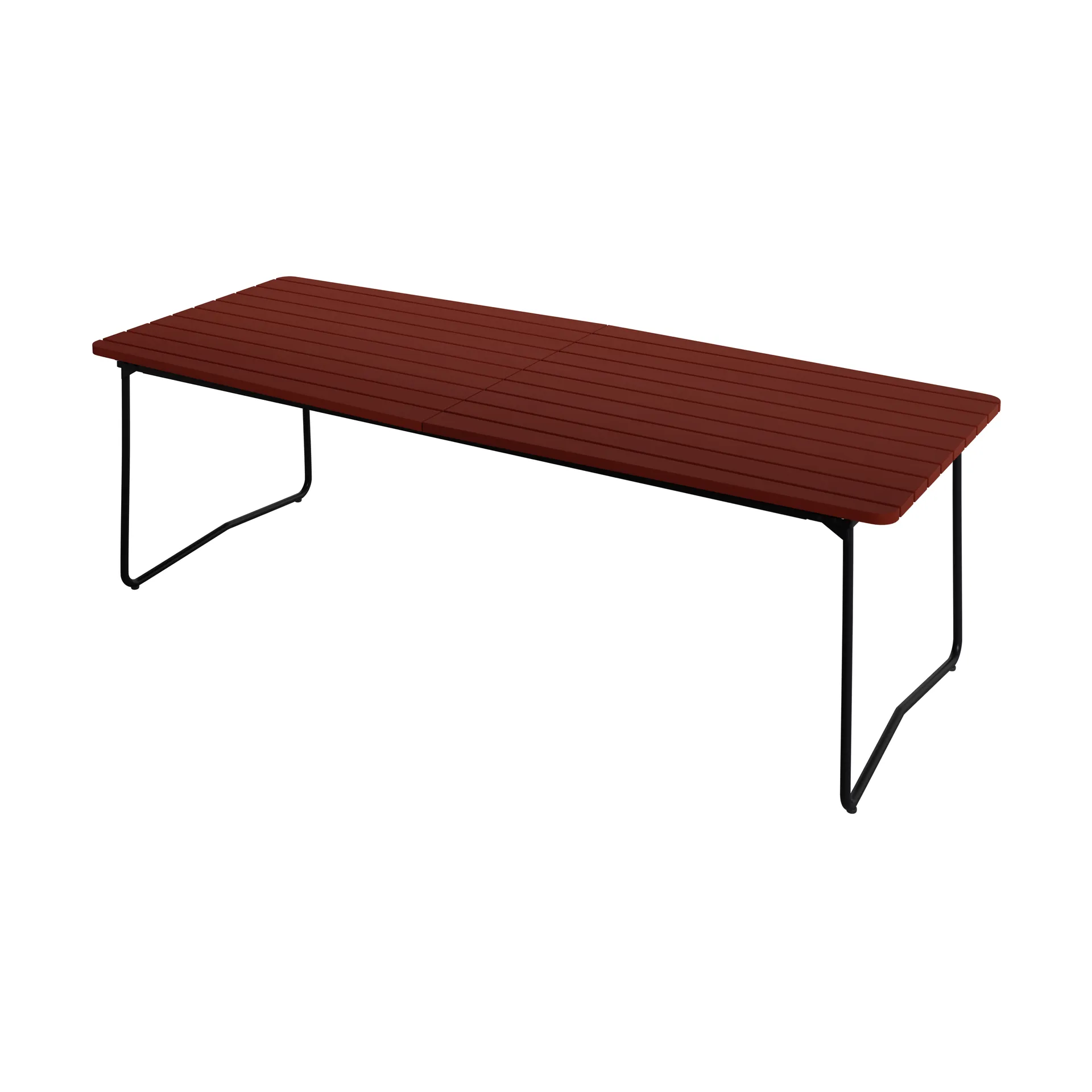 Mesa de jantar B31, Carvalho lacado vermelho escuro – estrutura em aço preto, 230x92 cm Grythyttan Stålmöbler