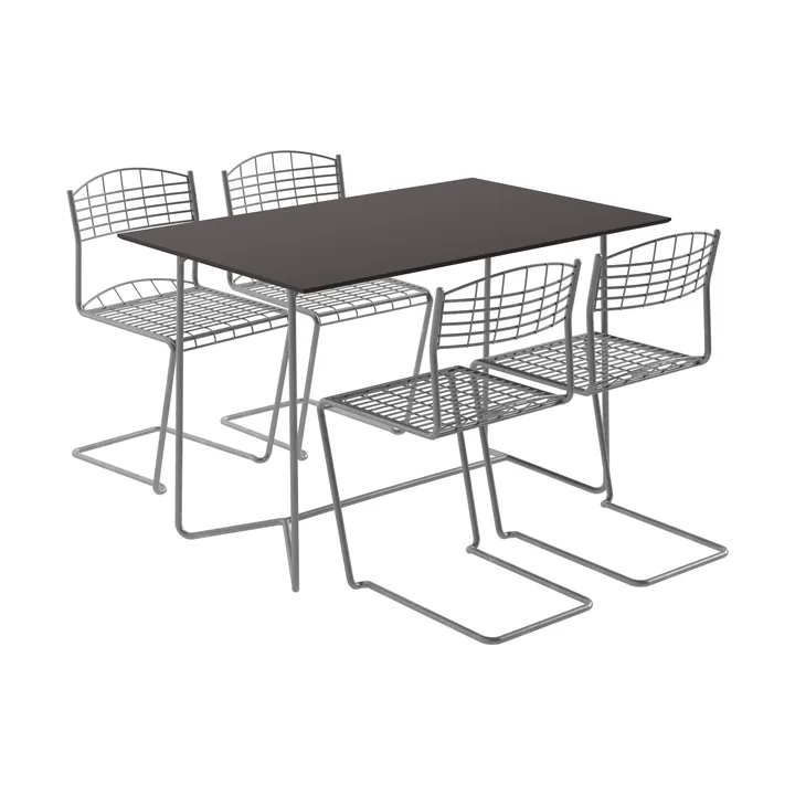 Mesa High tech 110 cm + 4 cadeiras High tech, preto-galvanizado a quente - Grythyttan Stålmöbler