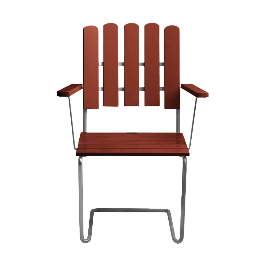 Poltrona A2, Carvalho envernizado em vermelho escuro–estrutura galvanizada a quente Grythyttan Stålmöbler
