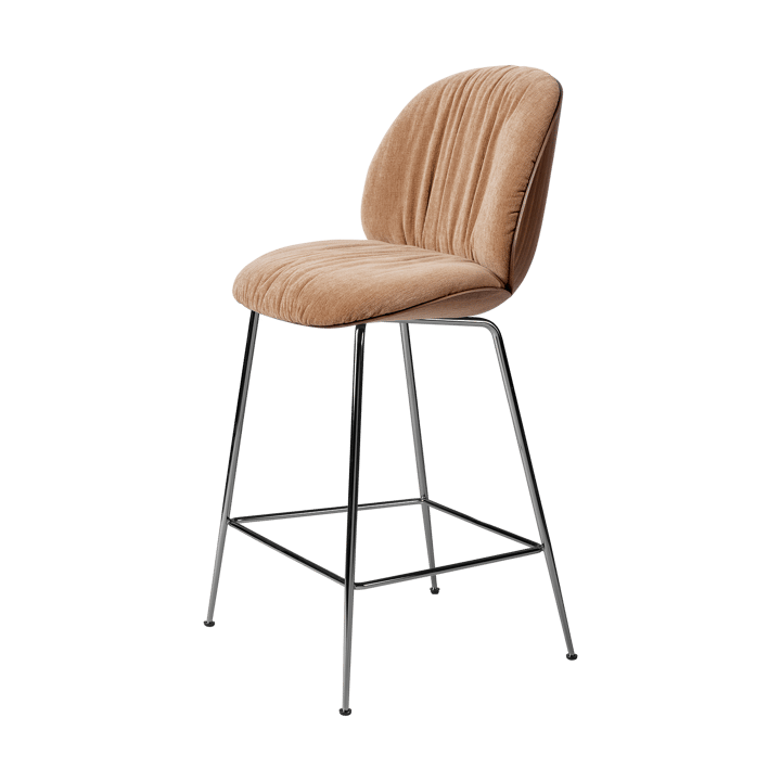 Beetle Soft banco de bar 65 cm com frente revestida - Belsuede Dedar 132-nogueira envernizada-preto cromado - GUBI