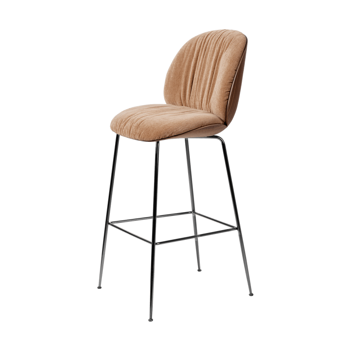 Beetle Soft banco de bar 75 cm com frente revestida - Belsuede Dedar 132-nogueira envernizada-preto cromado - GUBI
