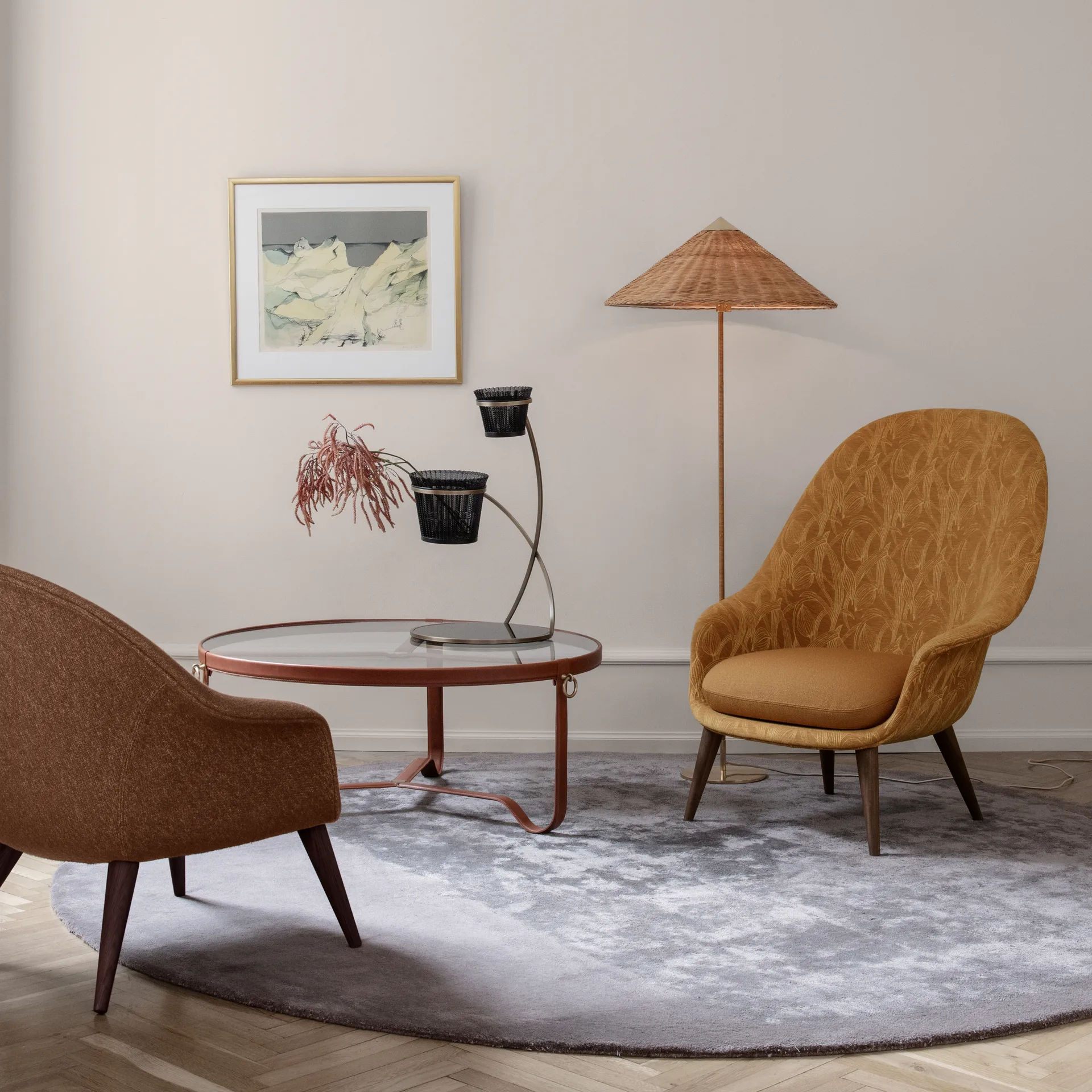 Candeeiro de pé 9602, Latão-wicker willow GUBI