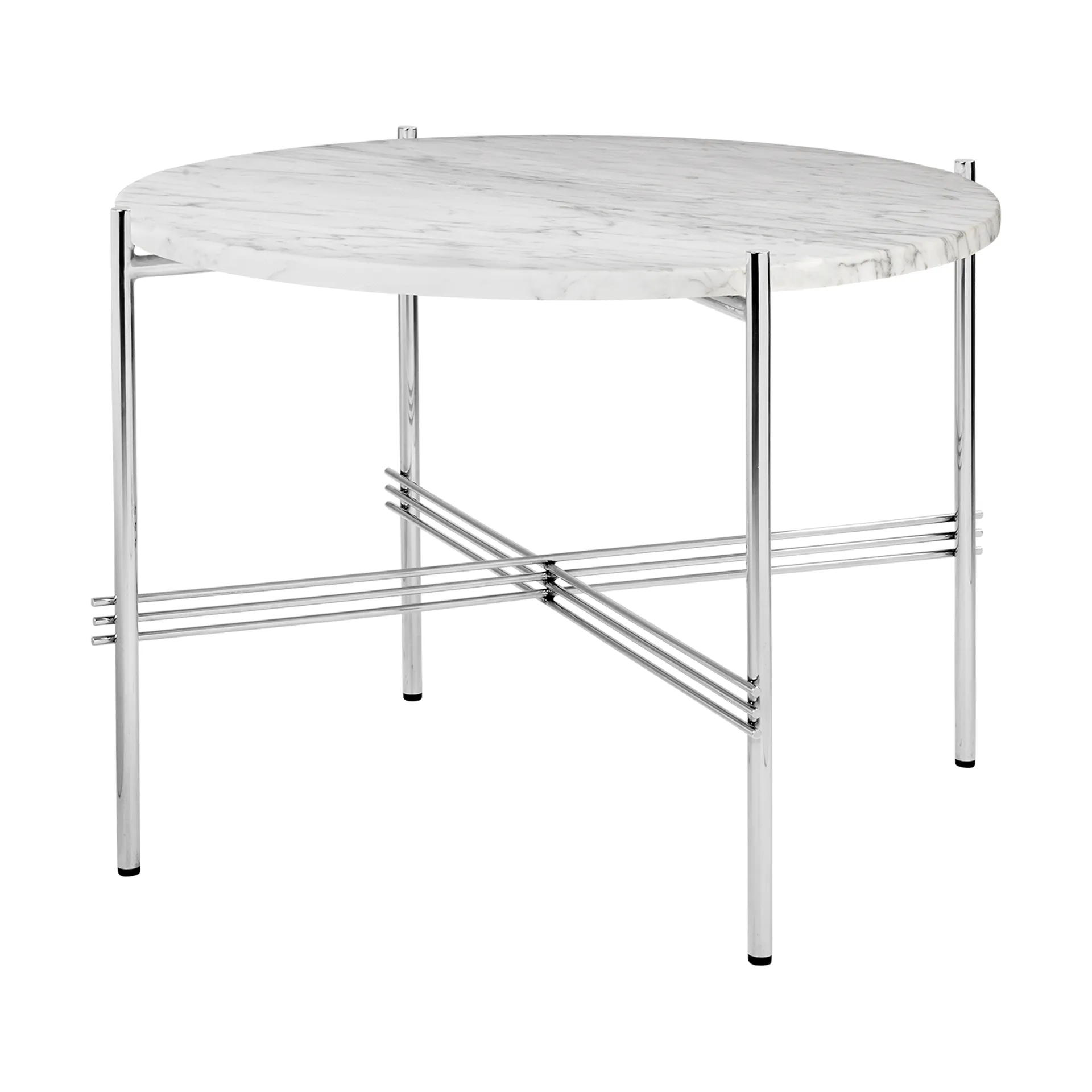 Mesa de centro aço polido TS Ø55, Mármore carrara branco GUBI