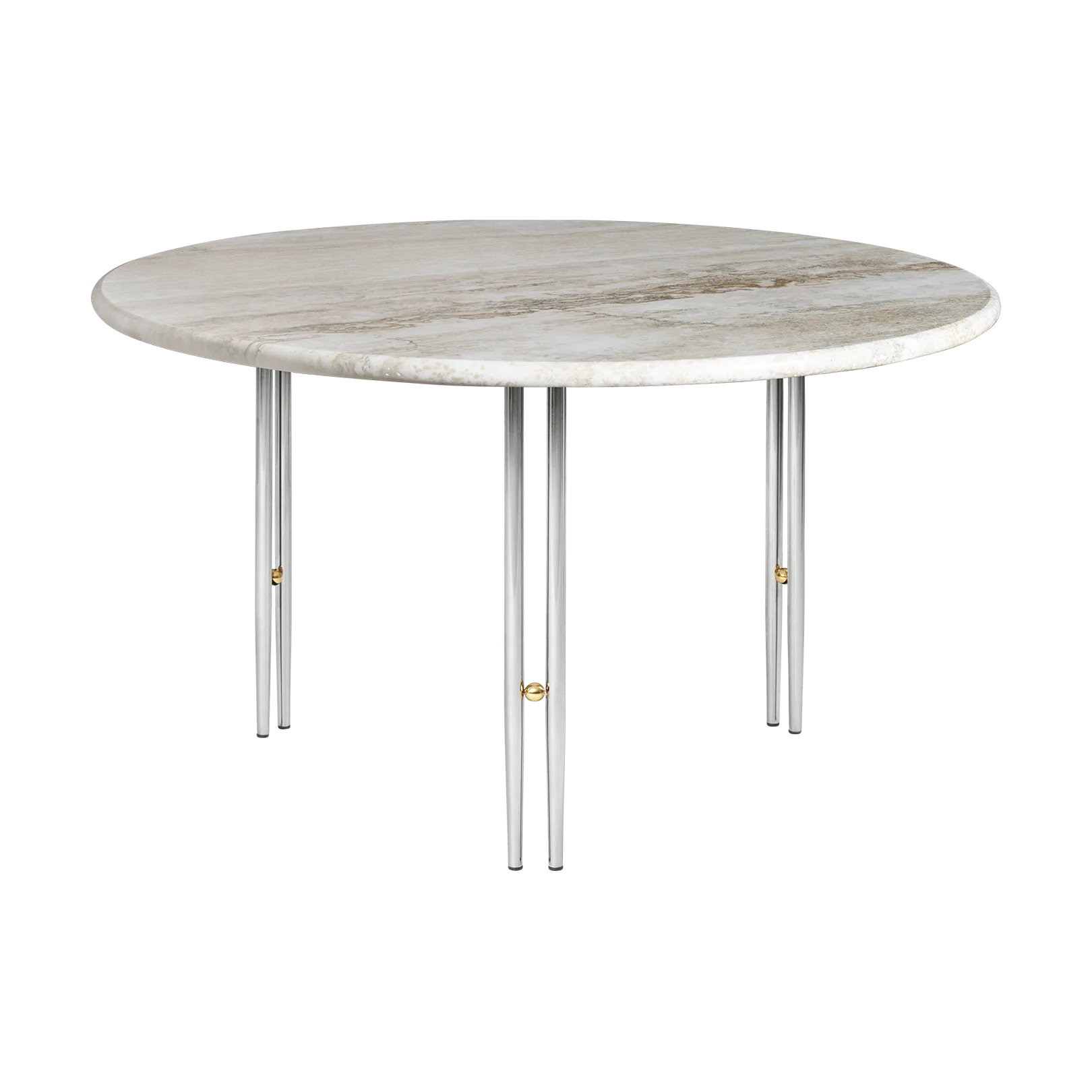 Mesa de centro IOI, Rippled beige-armação cromo ø70 cm GUBI