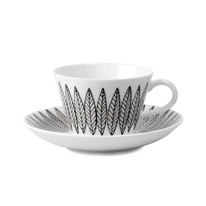 Conjunto de chá cone Black Salix - chávena de café + pires - Gustafsbergs Porslinsfabrik