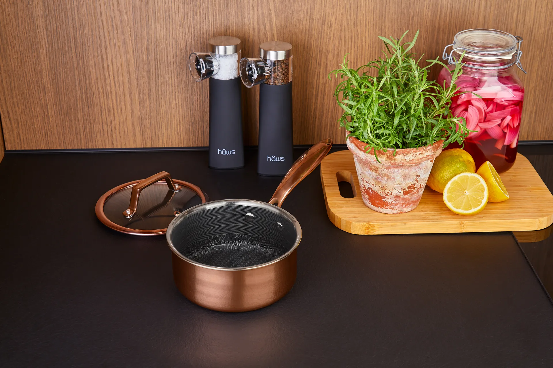 Hâws Santo caçarola com tampa revestimento híbrido 1,5 L, Rosa dourado Hâws