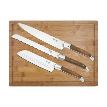 Laguiole By Hâws conjunto de facas de cozinha com tábua de cortar 4 peças - Oliveira-aço inoxidável-bambu - Hâws