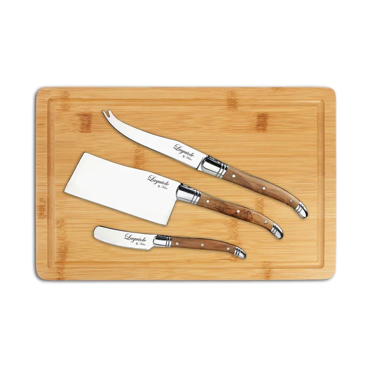 Laguiole By Hâws conjunto de facas de queijo com tábua de cortar 4 peças - Bambu-oliveira-aco inoxidável - Hâws