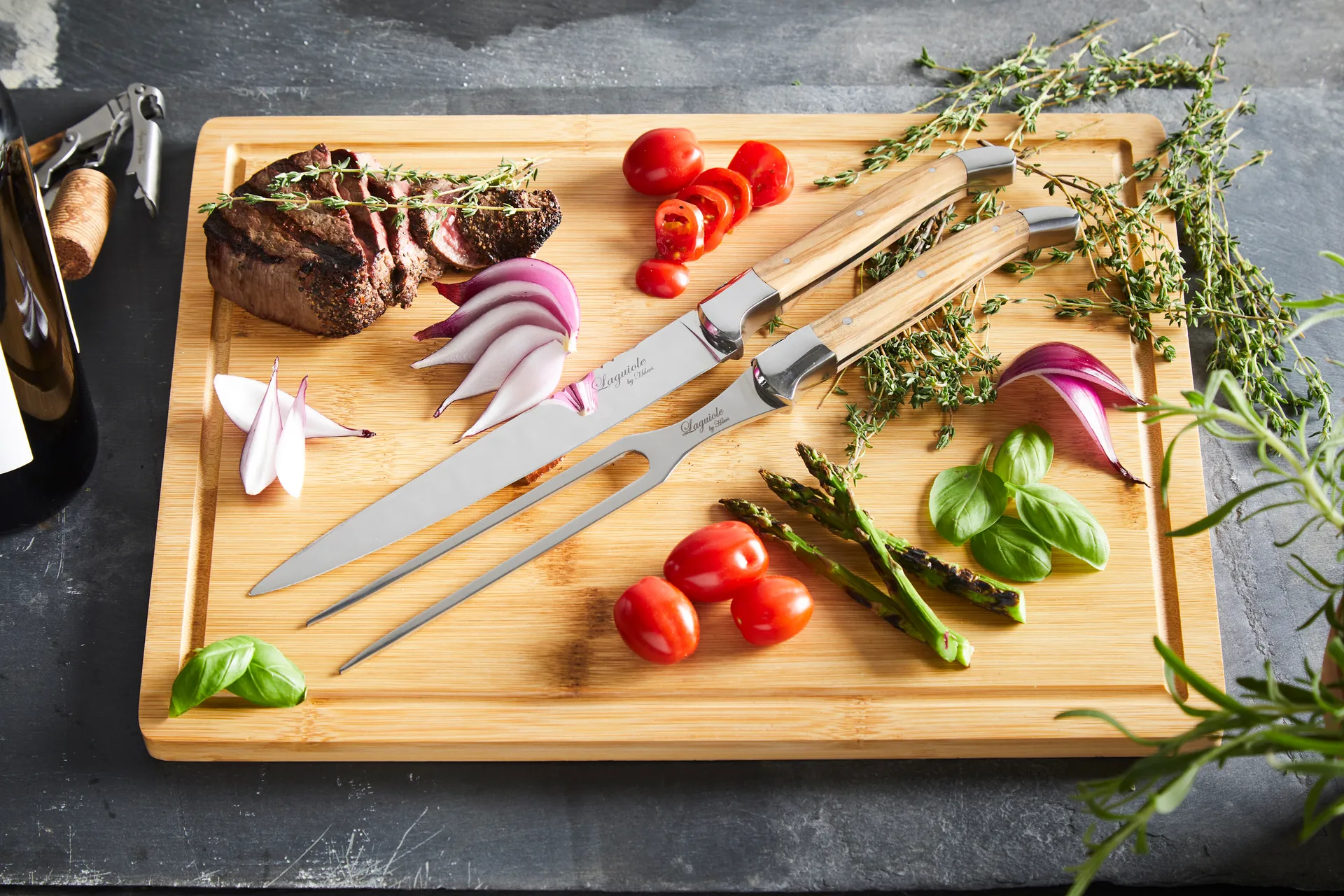 Laguiole By Hâws conjunto de trinchantes com tábua de cortar 3 peças, Azeitona Hâws