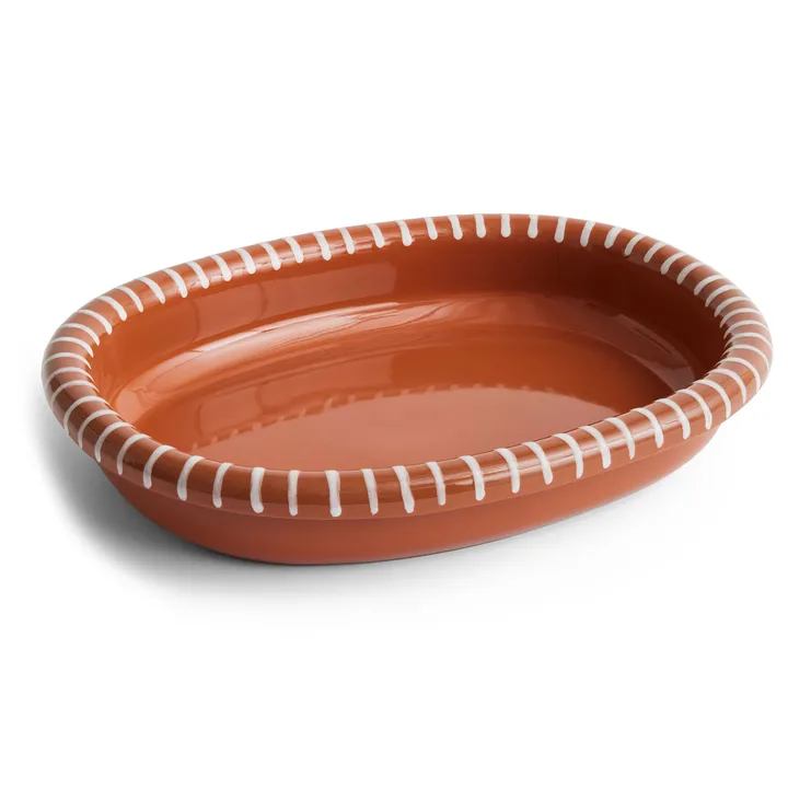 Barro prato de servir oval grande 27x36 cm - Natural with stripes - HAY