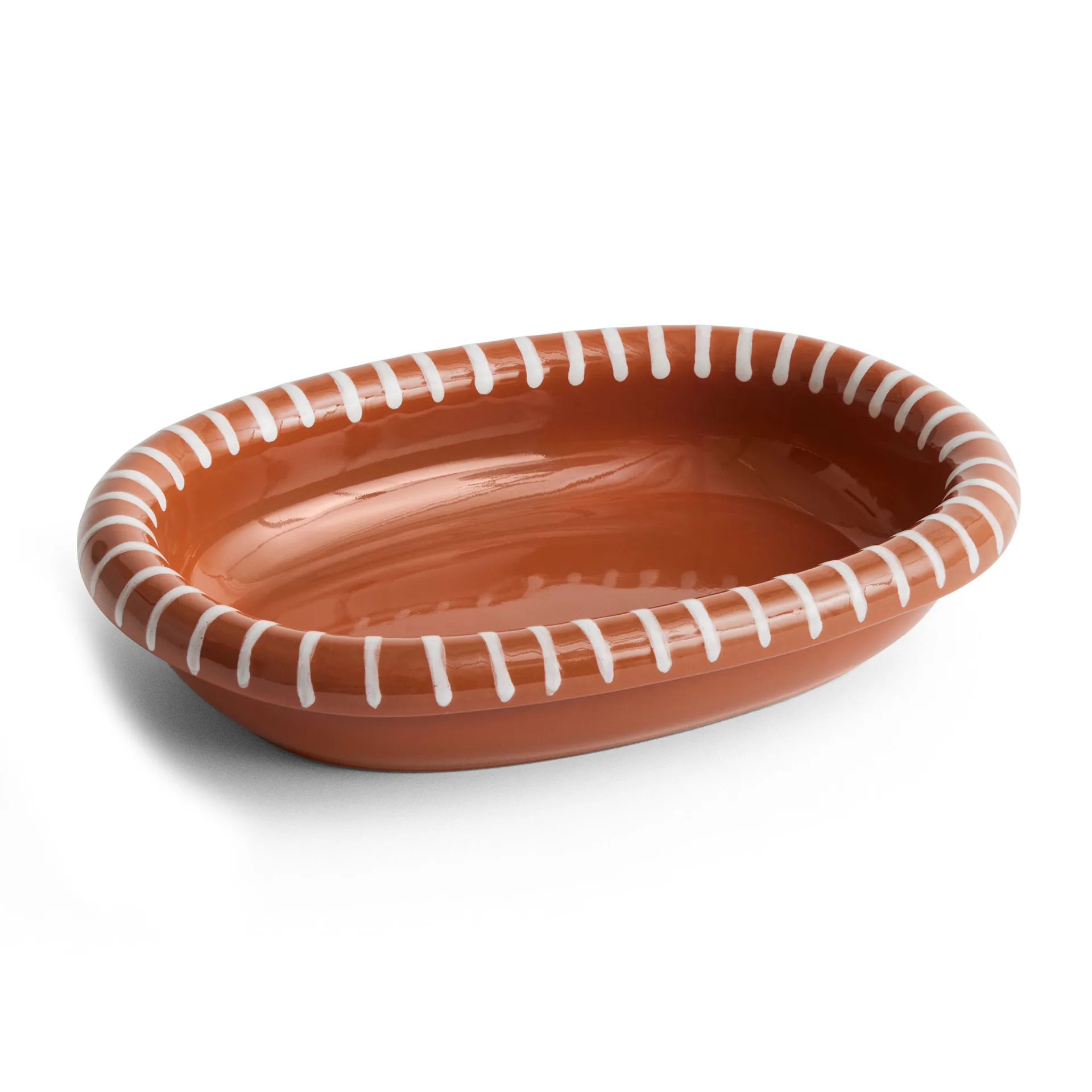 Barro prato de servir oval grande 27x36 cm, Natural with stripes HAY