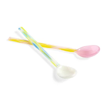 Colher de vidro Flat, 2 un. - light pink-white - HAY