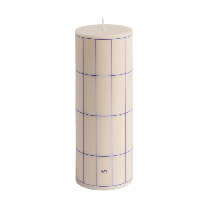Column Candle bloco de vela médio 20 cm - Branco sujo-xadrez de grid azul - HAY