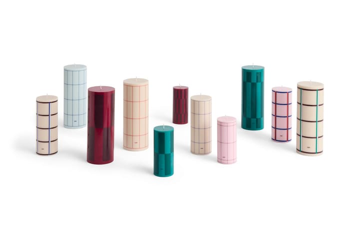 Column Candle vela em bloco grande 25 cm , Branco sujo-xadrez de grid vermelho HAY