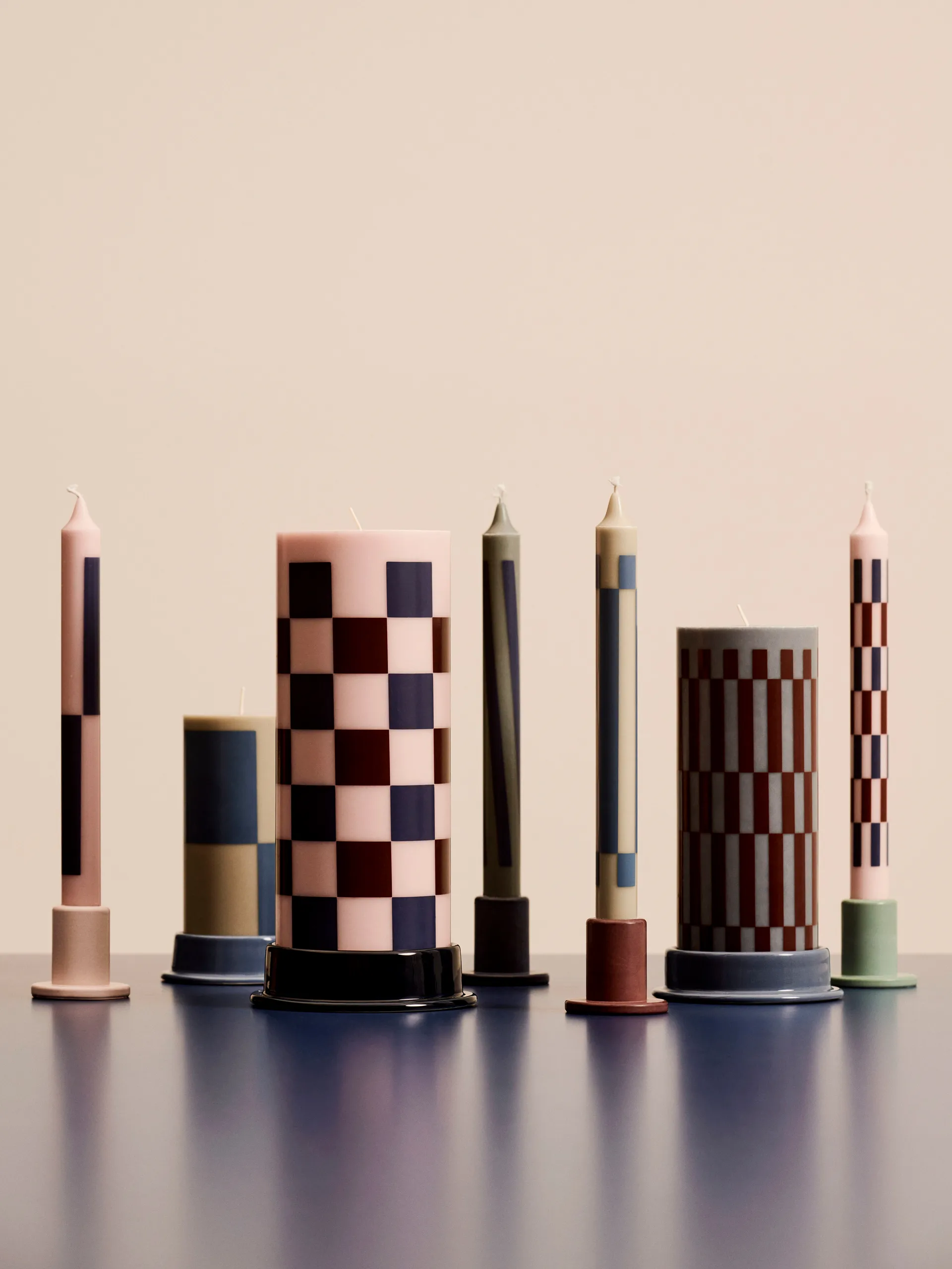 Column Candle vela em bloco grande 25 cm , Pink-bordeaux-dark blue check HAY