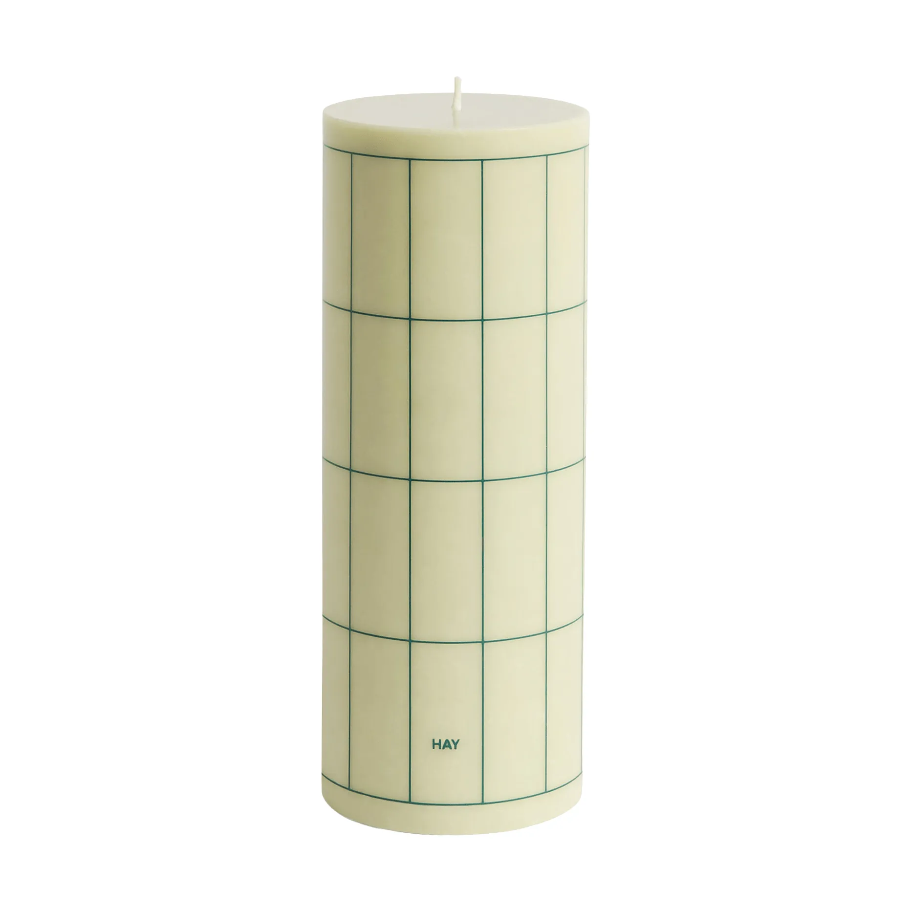 Column Candle vela grande 25 cm, Verde‑claro com padrão de quadrícula verde‑escuro HAY