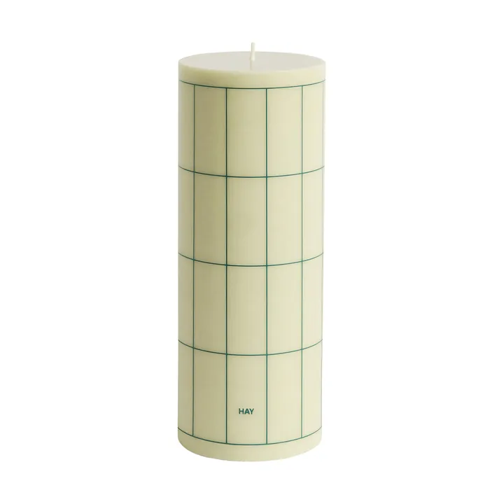 Column Candle vela grande 25 cm - Verde‑claro com padrão de quadrícula verde‑escuro - HAY