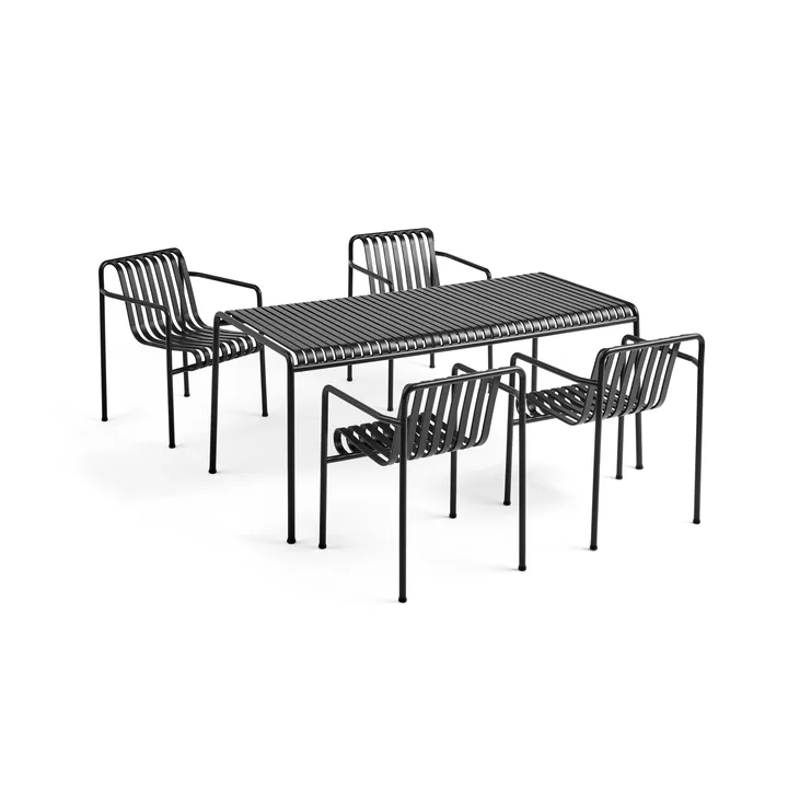 Conjunto de jantar Palissade 4 cadeiras com braços 170x90 cm - Anthracite - HAY