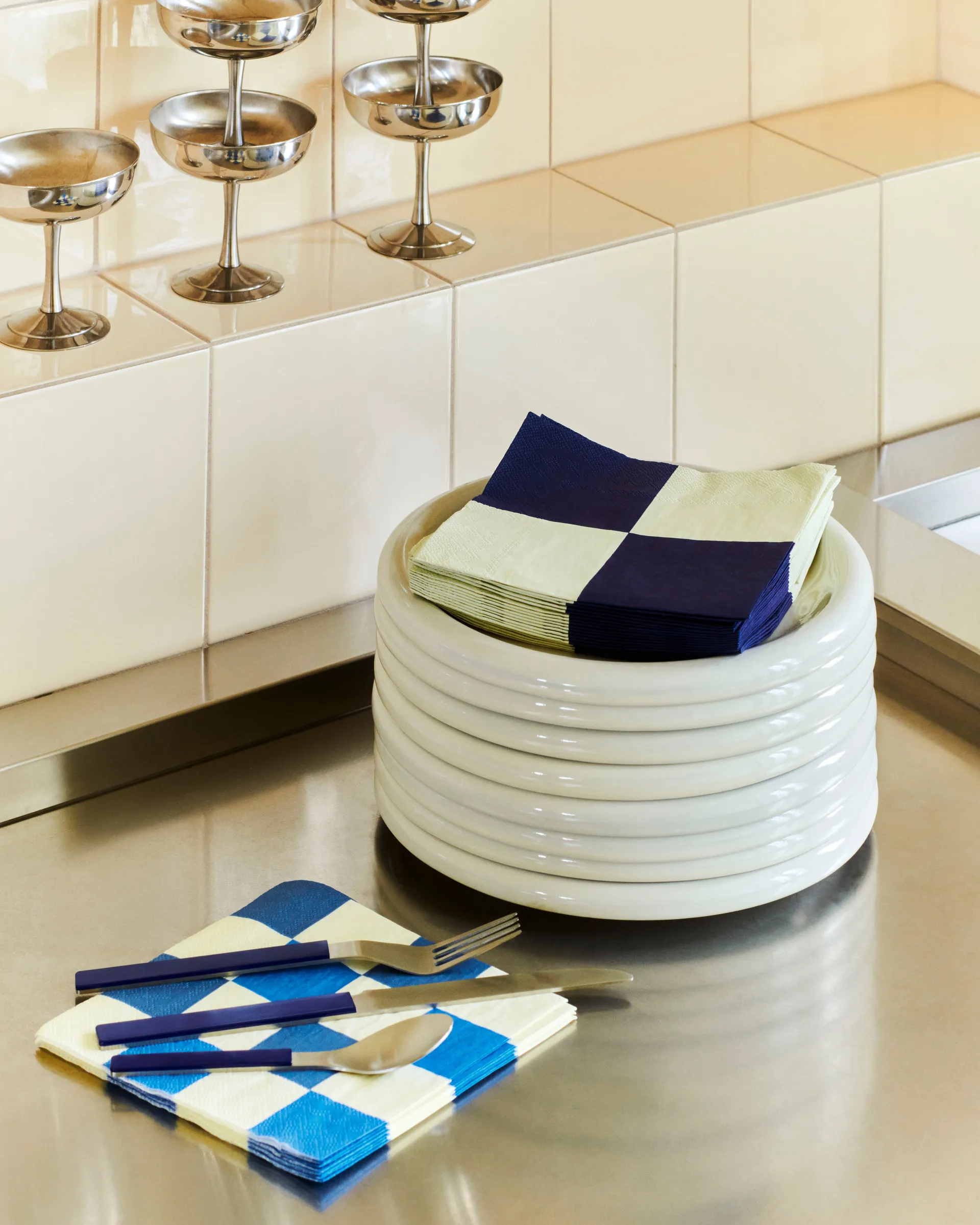 Guardanapo Pattern Dinner Check 40x40 cm, conjunto de 20, Off white-blues M HAY