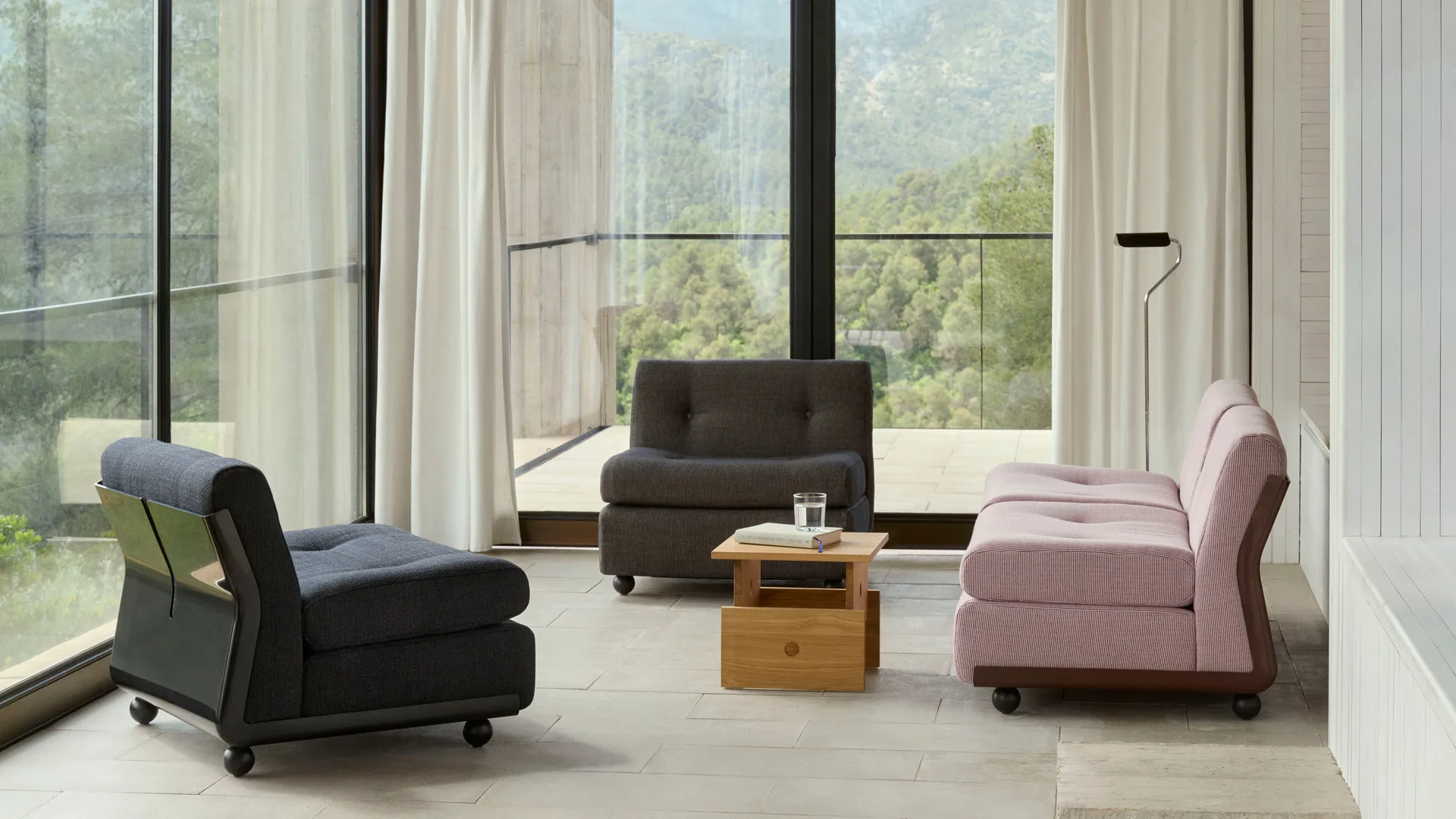 Módulo de sofá Amanta, Antracite–azul turfa vermelho mesclado, 1 lugar / poltrona HAY