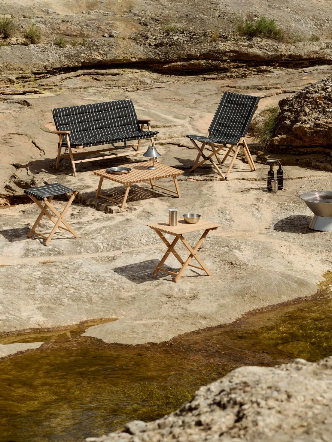 Outdoor Market cadeira dobrável, Black-beige HAY